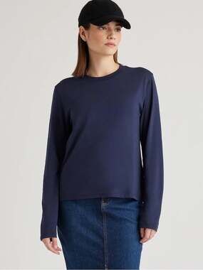 Quince Cotton Modal Relaxed Long Sleeve Tee Navy NWOT Size XL